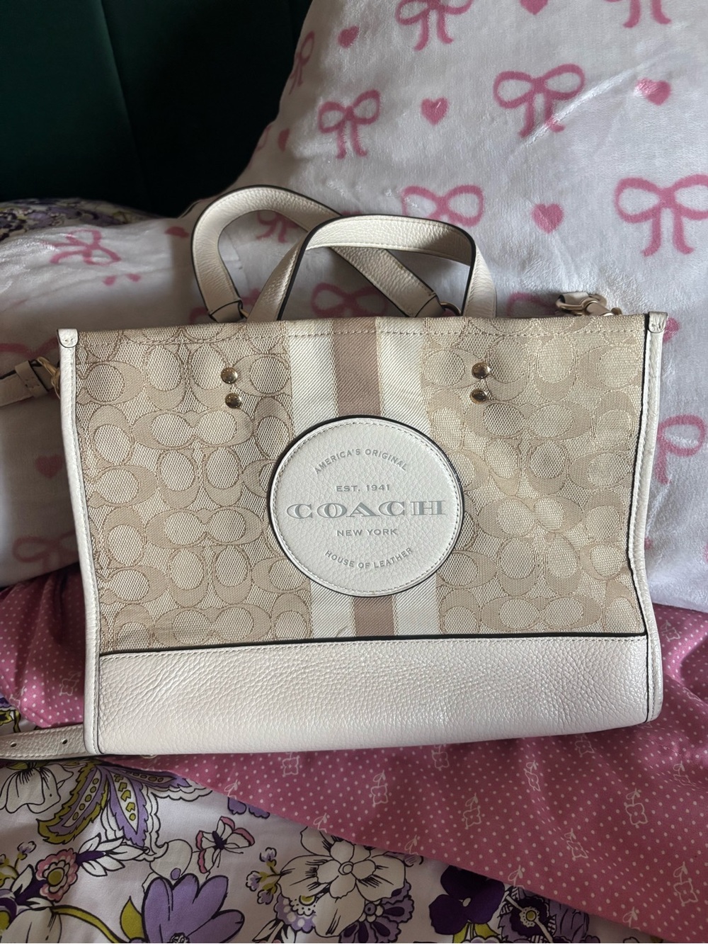 Coach Beige and Cream Signature Stripe Tote